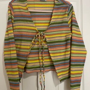 EARTHBOUND Colorful Striped Tie-Front Cardigan